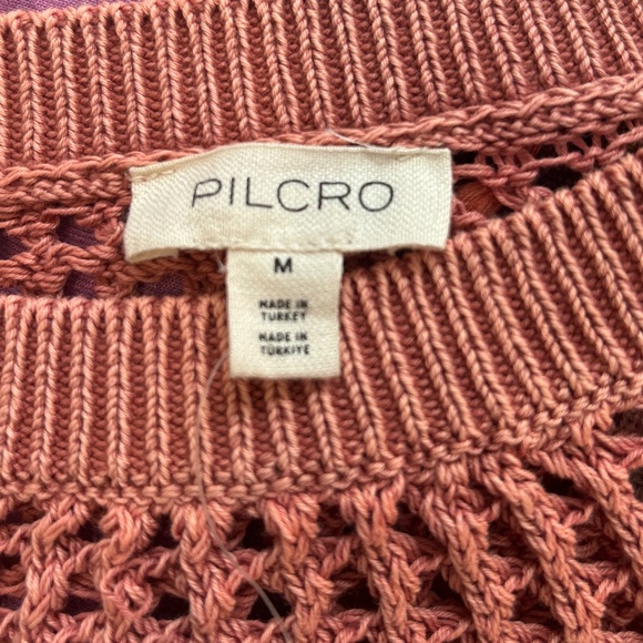 Pilcro/Anthopologie Coral Open Weave Sweater with Flowers Oversized M. NWT - Picture 9 of 11